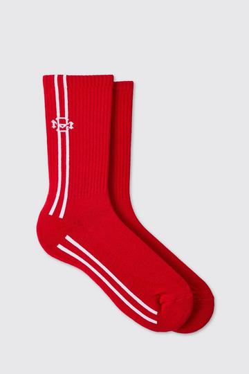 Red Jacquard BM Sports Stripe Sock In Red