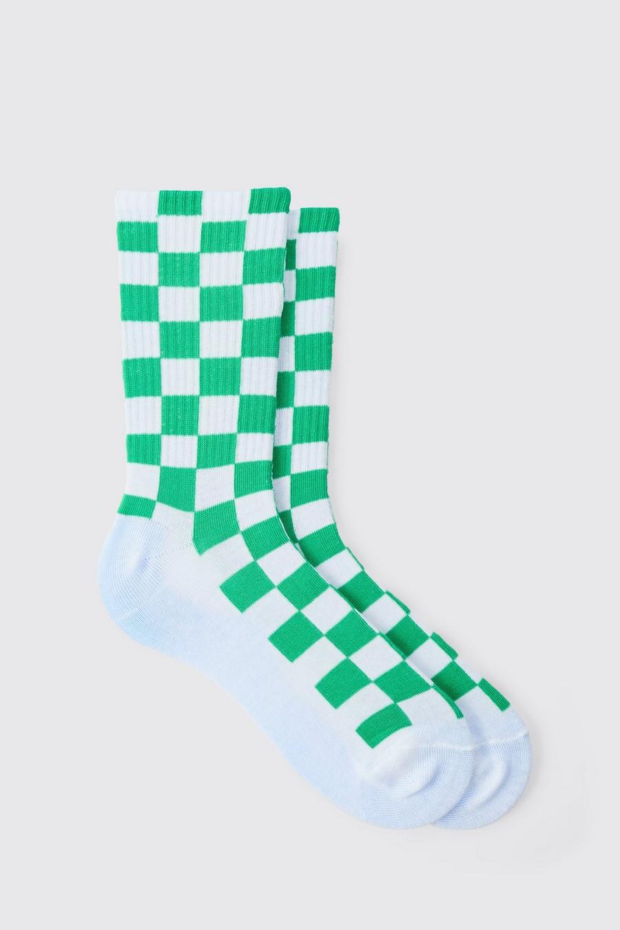 Jacquard Checkerboard Socks In Green image number 1
