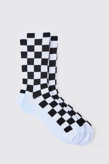 Black Jacquard Checkerboard Socks In Black