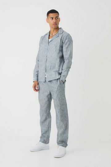 Black Long Sleeve Linen Look Revere Shirt & Straight Pants Set