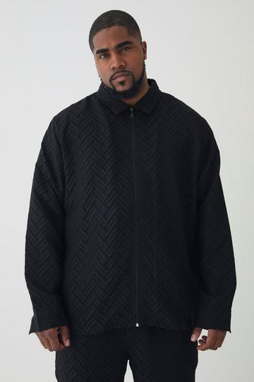 Black Plus Tonal Geo Smart Zip Shirt Jacket