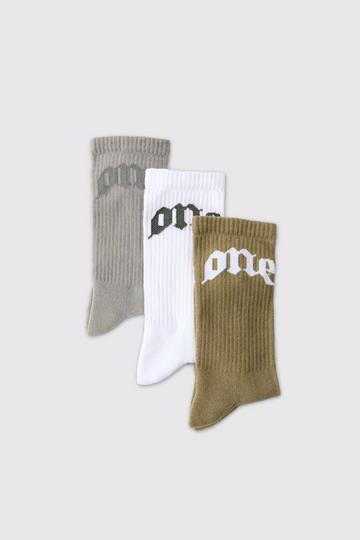 3 Pack Graphic Socks khaki