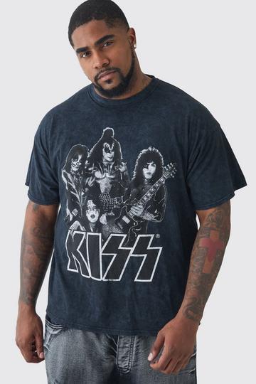 Plus Kiss License Acid Wash Tour Graphic T-shirt black