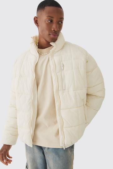 Quilted Funnel Neck Puffer Coat In Ecru ecru