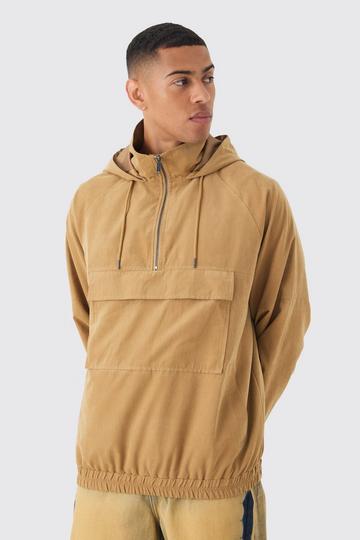 Brown Peached Hooded Windbreaker In Tan