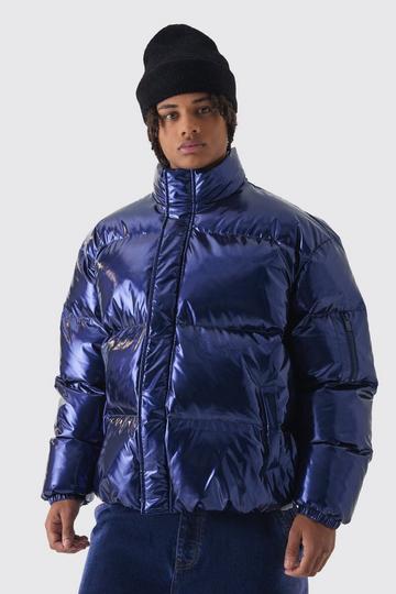 Oversized Boxy Vinyl Boxy Puffer Jacket blue