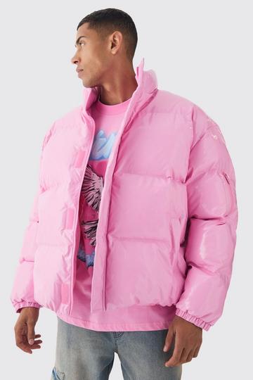 Pink Oversized Boxy Vinyl Boxy Puffer Jacket