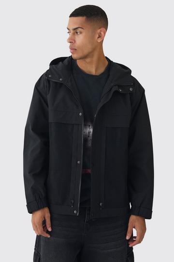 Hooded Mesh Panel Tech Parka In Black black