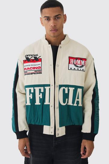 Oversized Official Twill Padded Moto Jacket In Ecru ecru