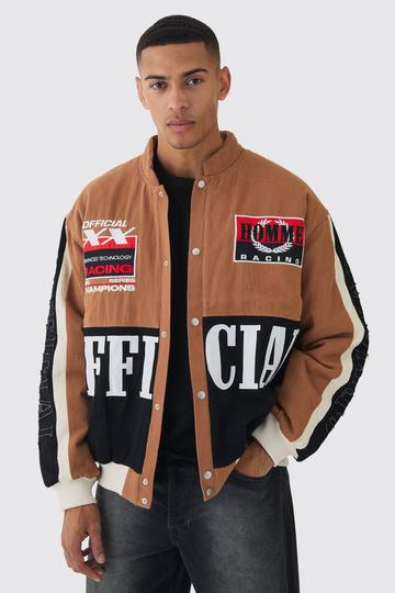 Oversized Official Twill Padded Moto Jacket In Brown brown