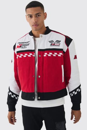 Oversized Boxy Official Twill Padded Moto Jacket In Red red