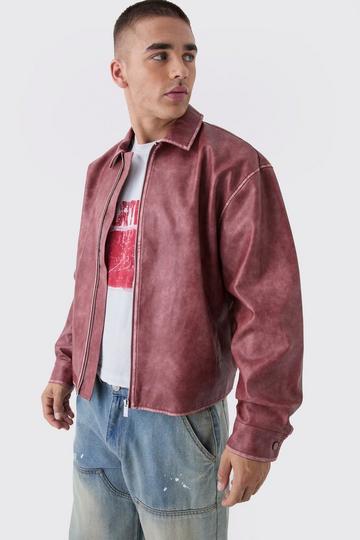 Man Tab Boxy Washed Pu Harrington Jacket In Rust rust