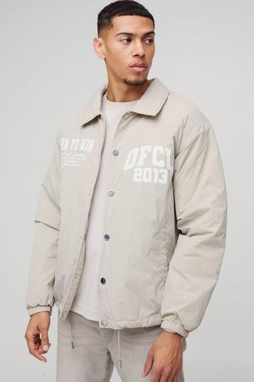 OFCL Padded Nylon Coach Jacket In Stone stone