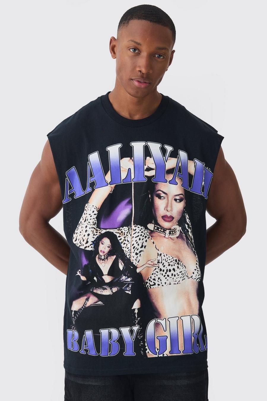 Black Oversized Large Scale Aaliyah License Tank image number 1