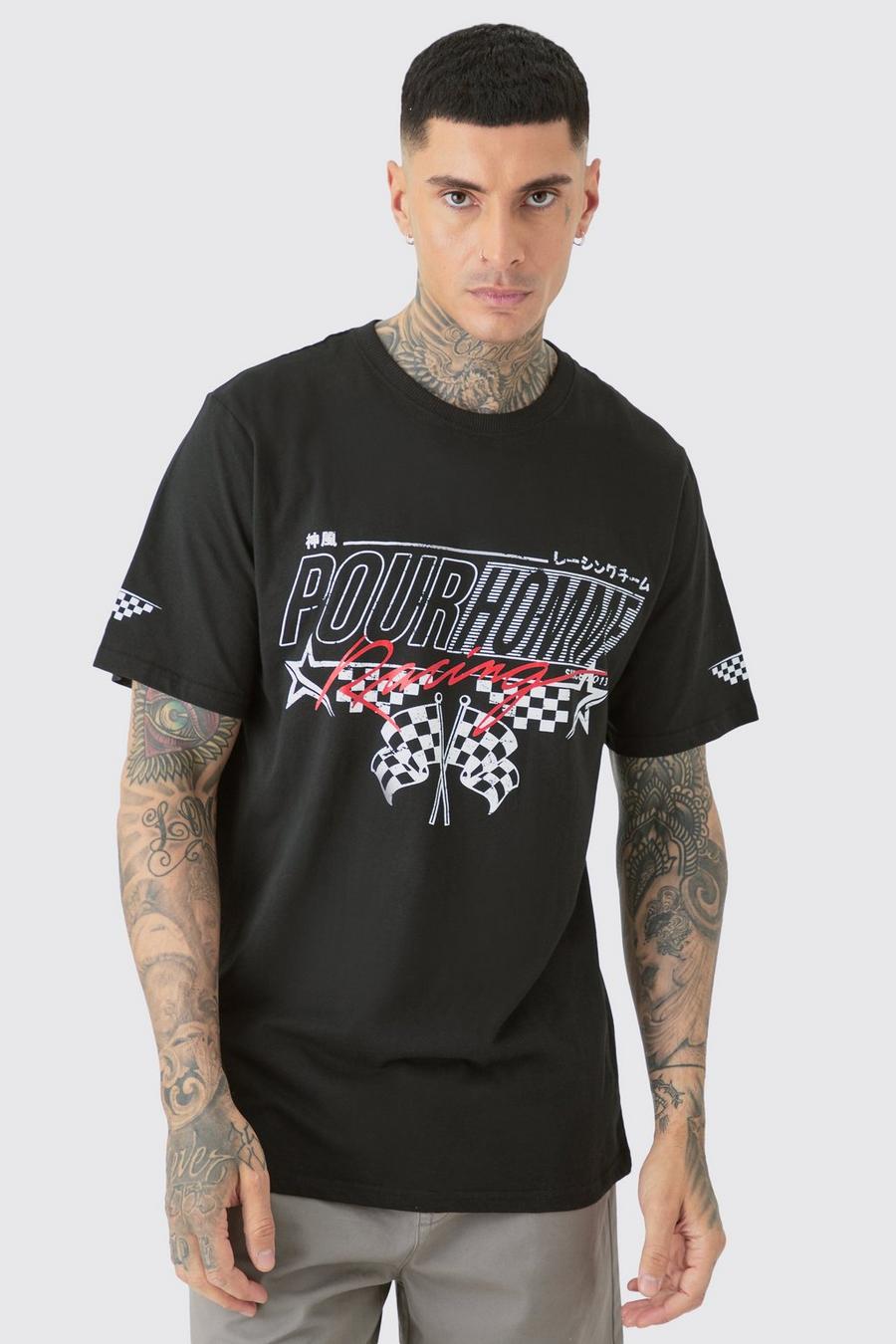 Black Tall Pour Homme Racing Print T-shirt