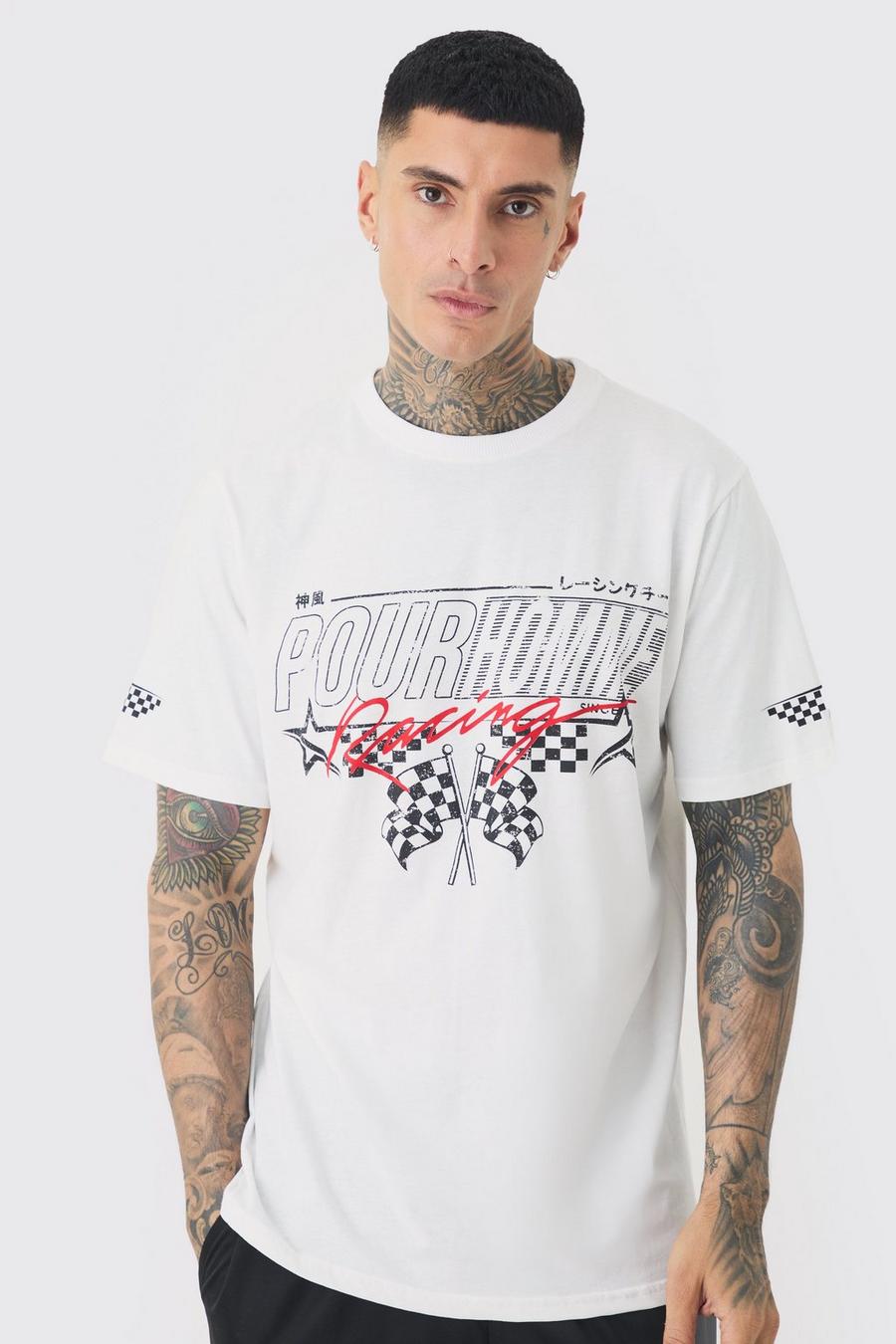 White Tall Pour Homme Racing Print T-shirt