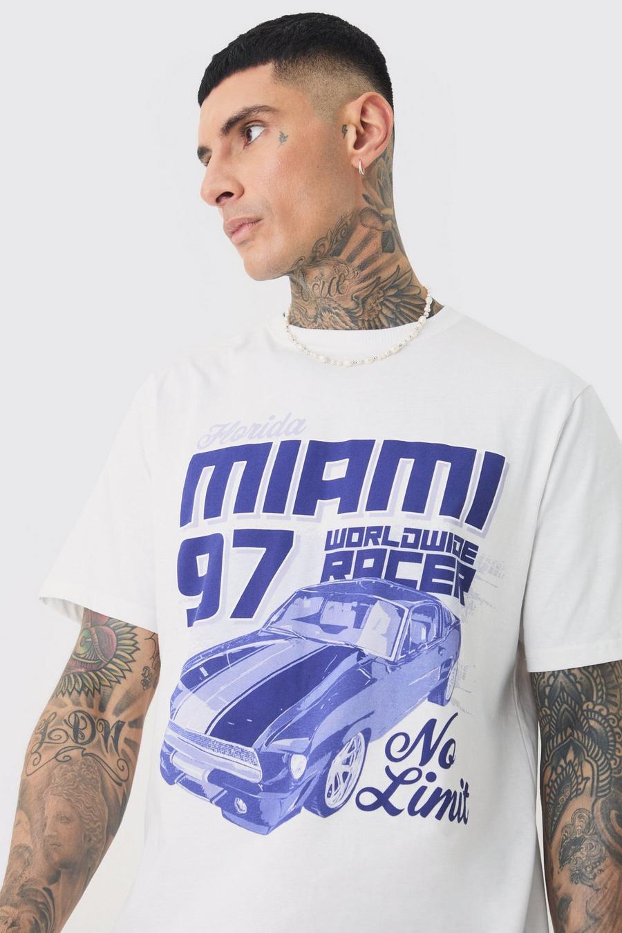 White Tall Miami Moto Print T-shirt
