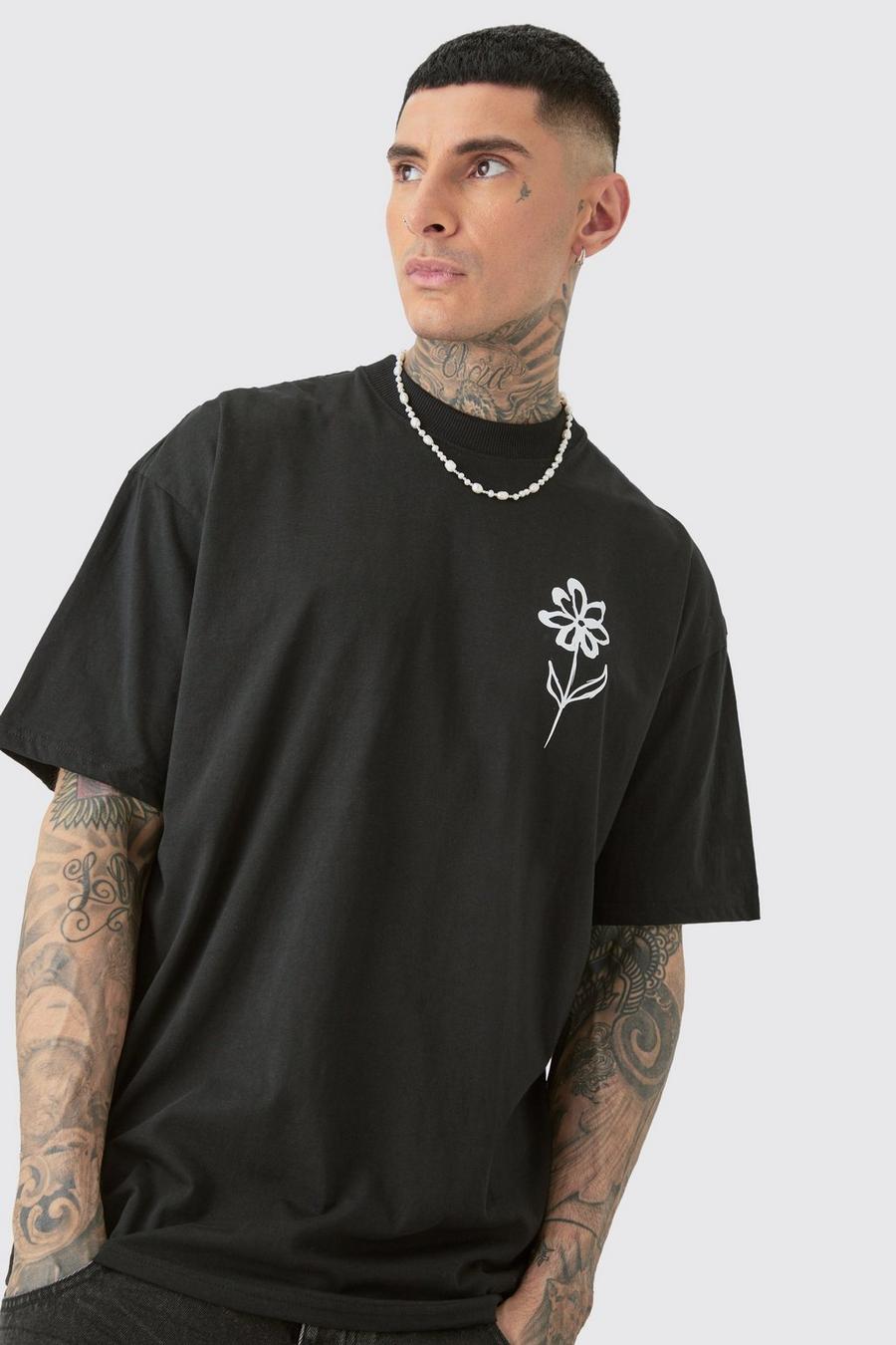 Tall Oversize T-Shirt mit Pour Homme Print, Black image number 1