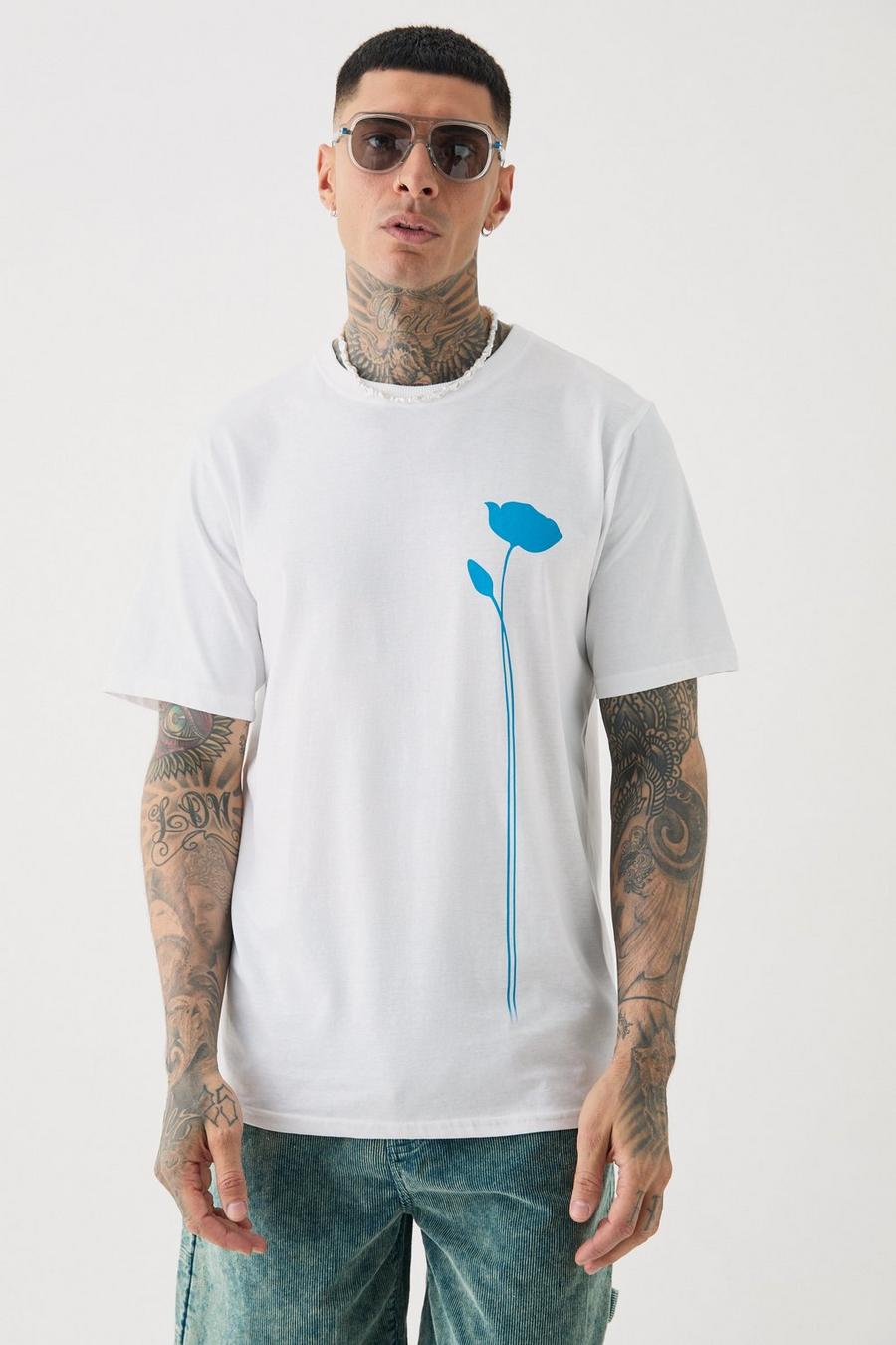 White Tall Floral Line Drawing T-shirt
