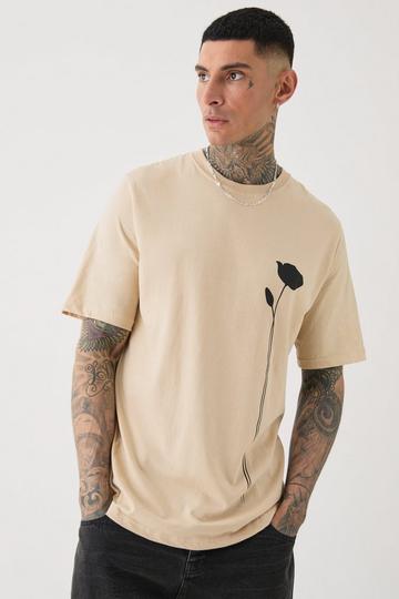 Tall Floral Line Drawing Graphic T-Shirt sand