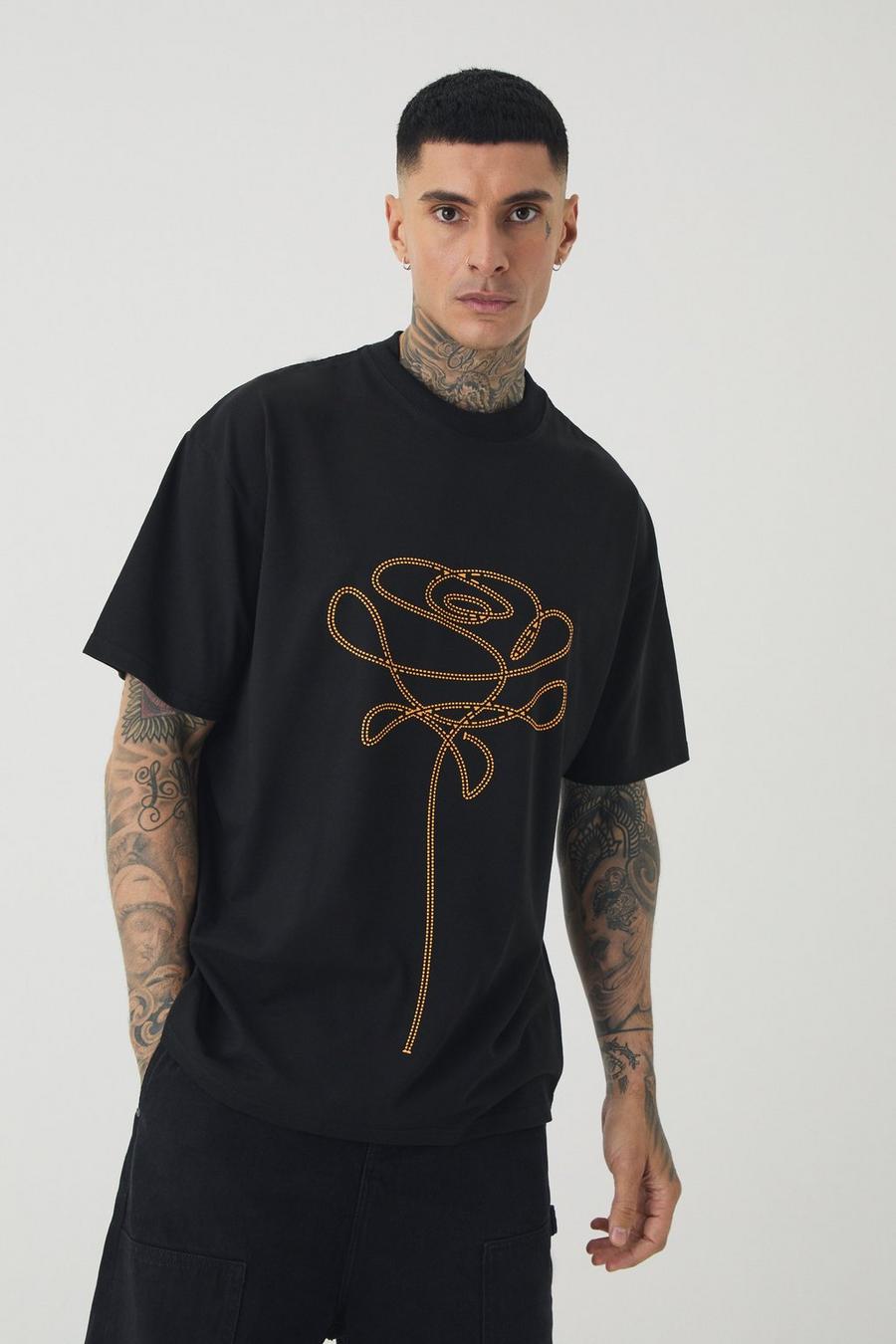 Black Tall Extended Neck Flower Print T-shirt
