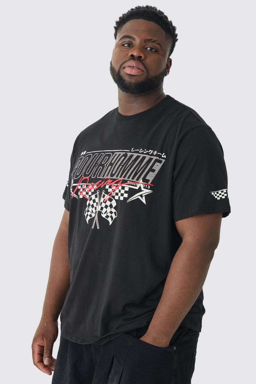 Black Plus Pour Homme Racing Print T-shirt