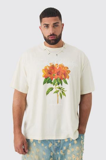 Plus Oversized Official Man Floral Graphic T-Shirt ecru