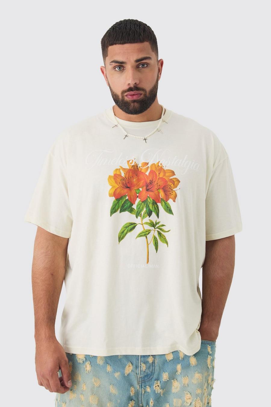 Ecru Plus Oversized Official Man Floral Print T-shirt image number 1
