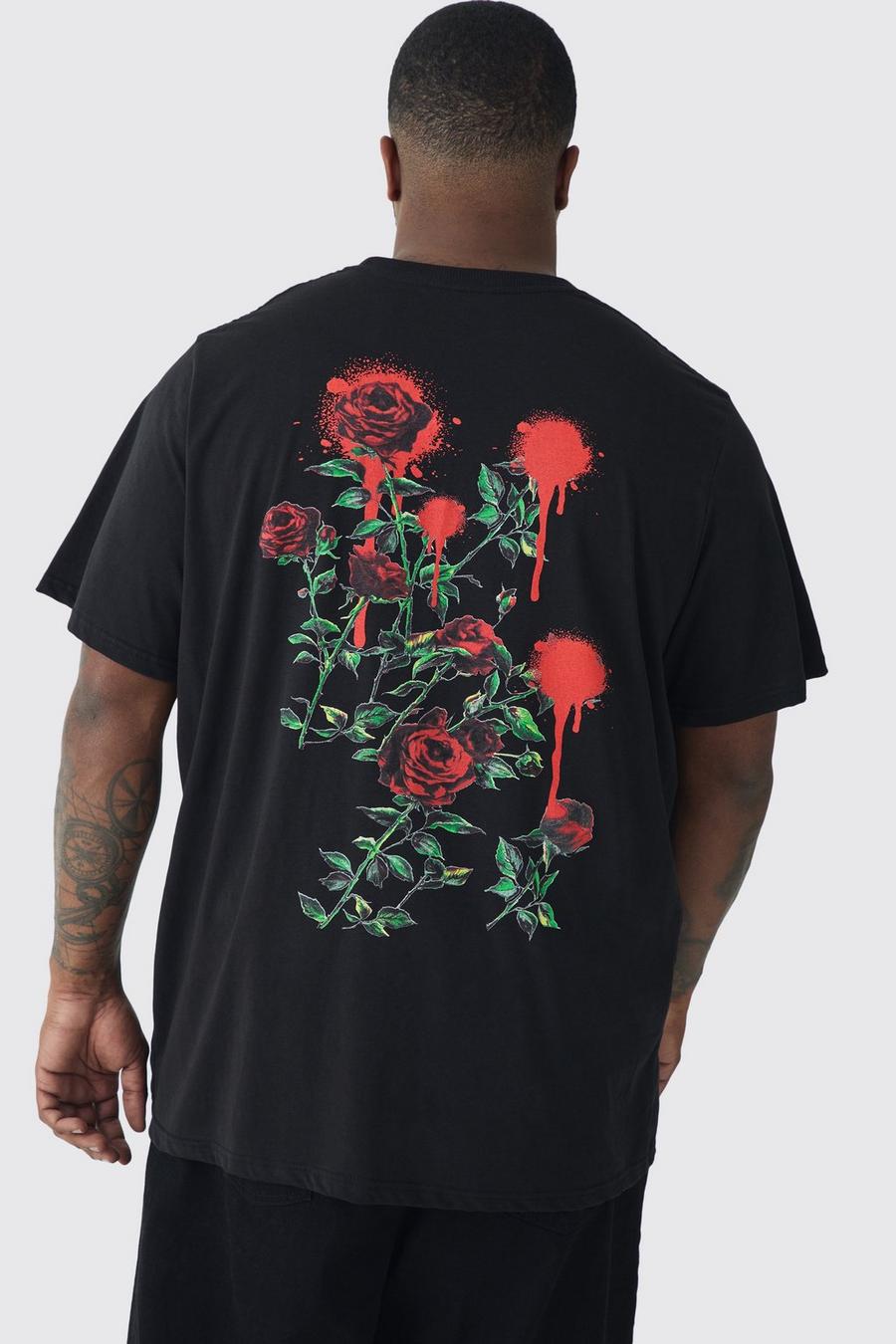 Black Plus Rose Floral Back Print T-shirt