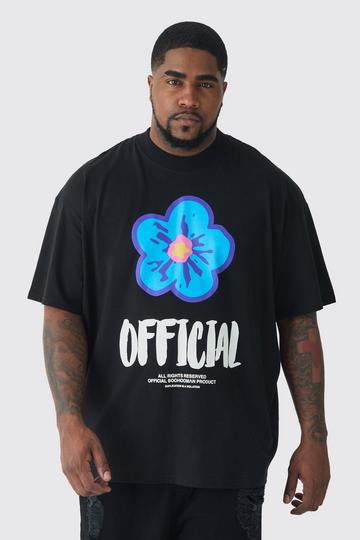 Plus Oversized Extended Neck Official Floral Graphic T-Shirt black