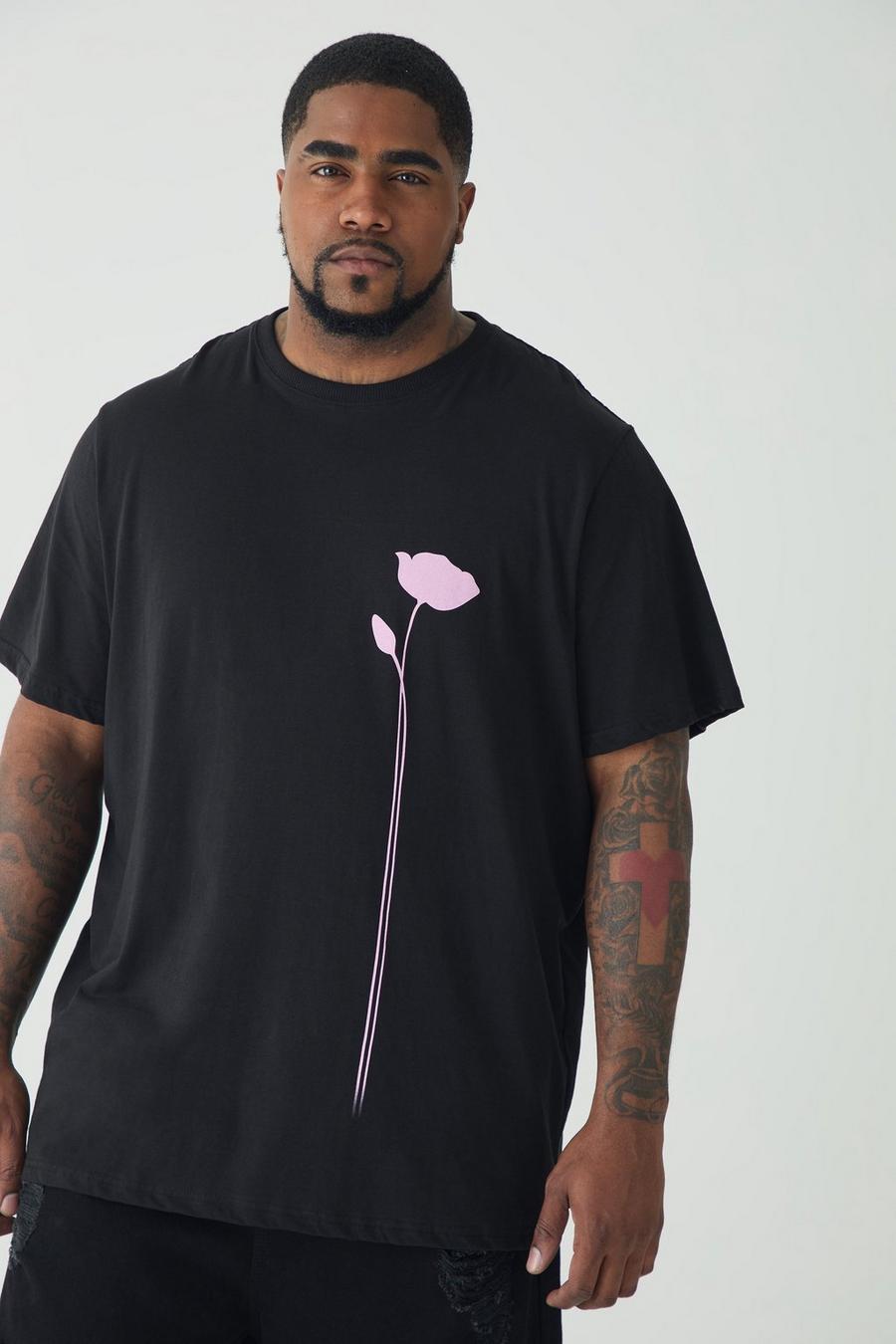 Black Plus Floral Line Drawing T-shirt
