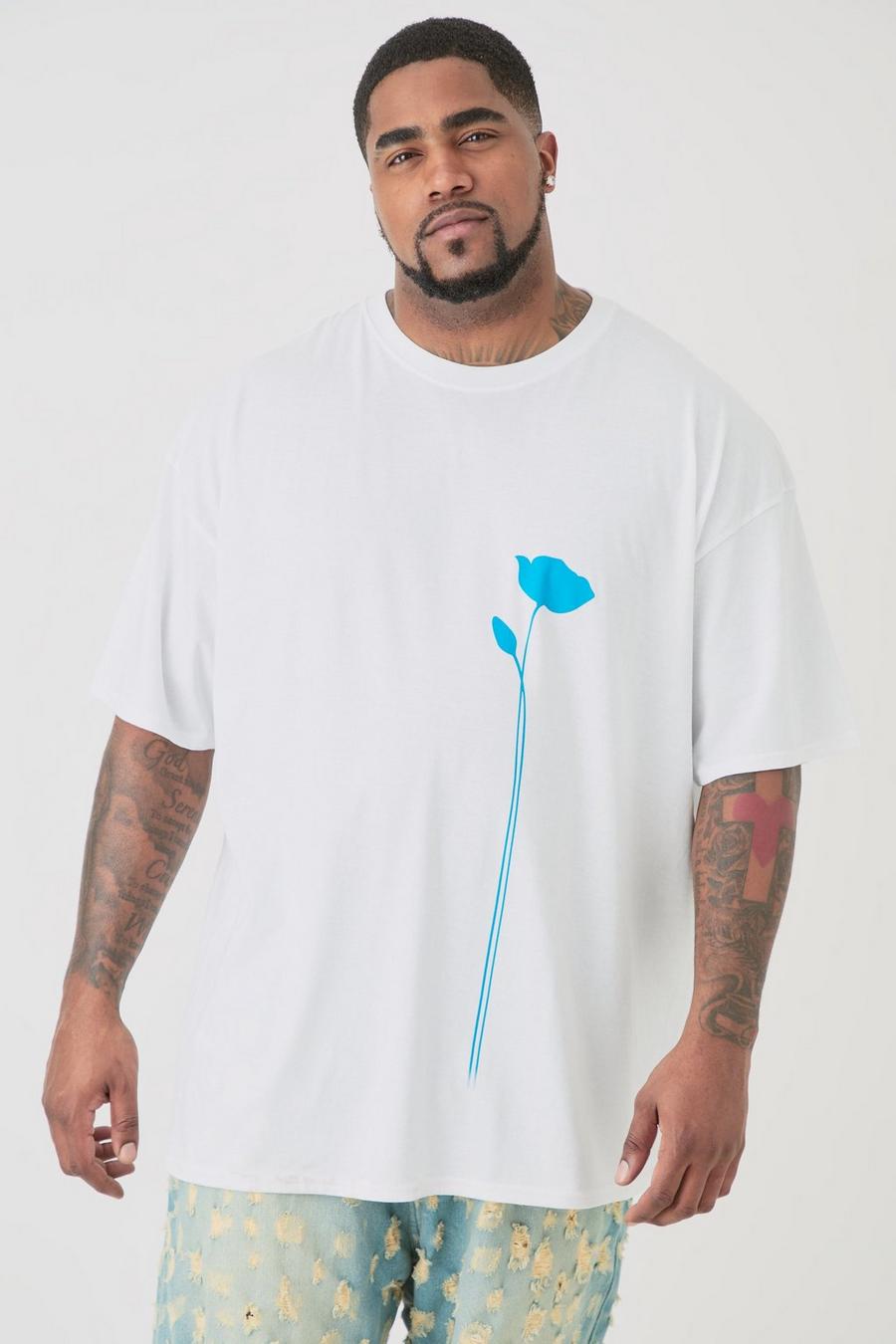 White Plus Bloemen Lijntekening T-Shirt