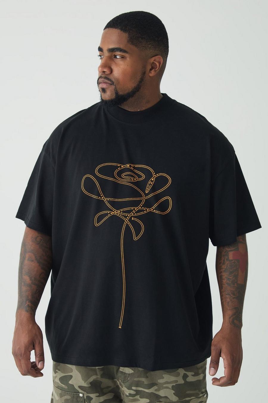 Black Plus Extended Neck Flower Print T-shirt