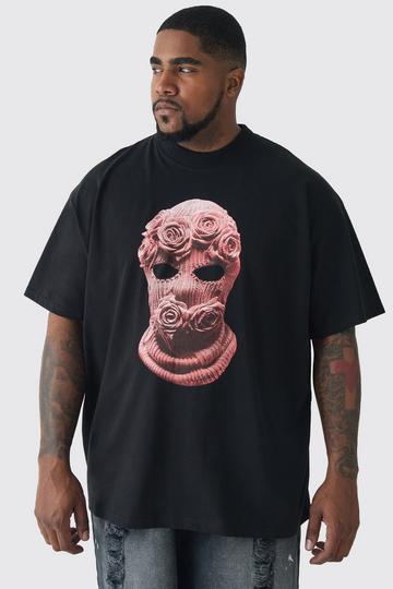 Plus Oversized Balaclava Floral Graphic T-Shirt black