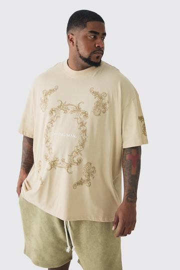 Plus Oversized Extended Official Man Baroque Print T-shirt sand