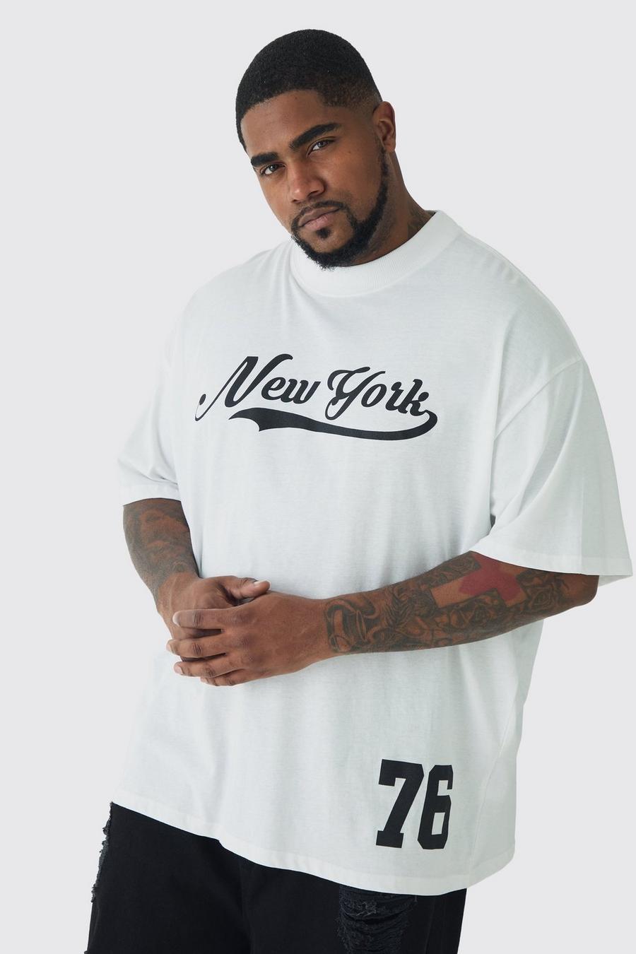 Grande taille - T-shirt oversize universitaire à imprimé New York, White