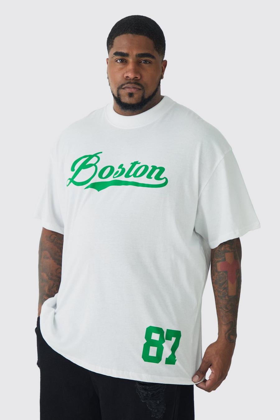White Plus Oversized Boston Varsity Print T-shirt
