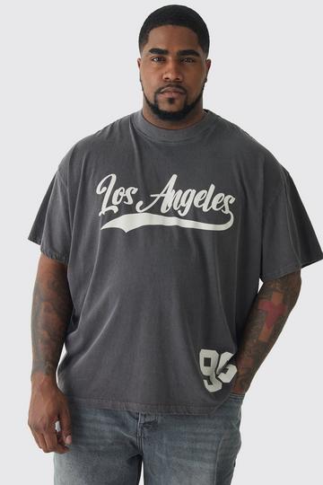 Plus Oversized Los Angeles Overdye Varsity Graphic T-Shirt chocolate