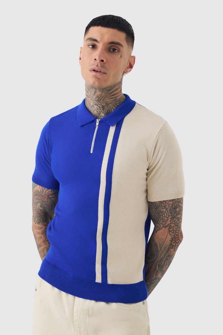 Royal Tall Short Sleeve Muscle Fit Colour Block Knit Polo