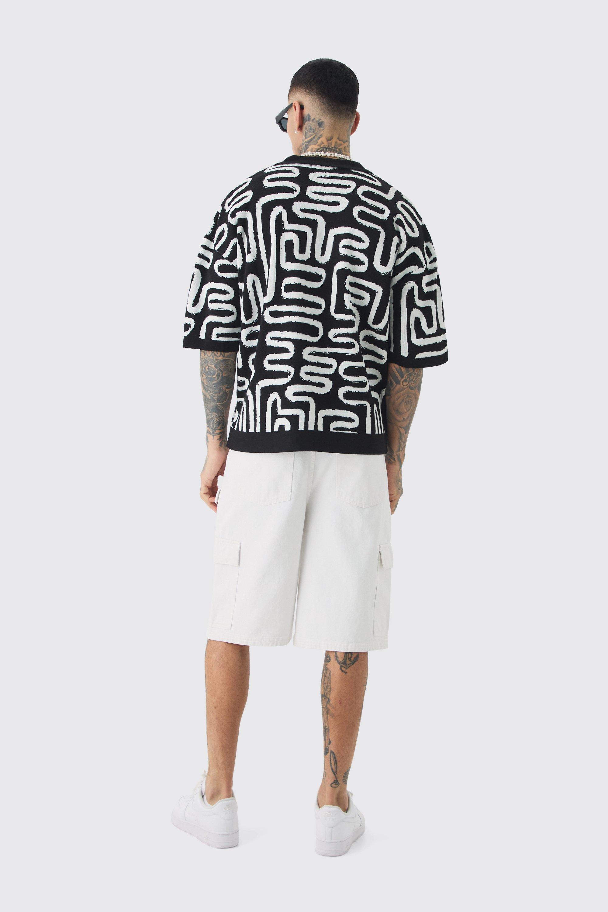 Tall Boxy Oversized Abstract Knit Polo | boohoo USA Tall Boxy Oversized Abstract Knit Polo | boohoo USA
