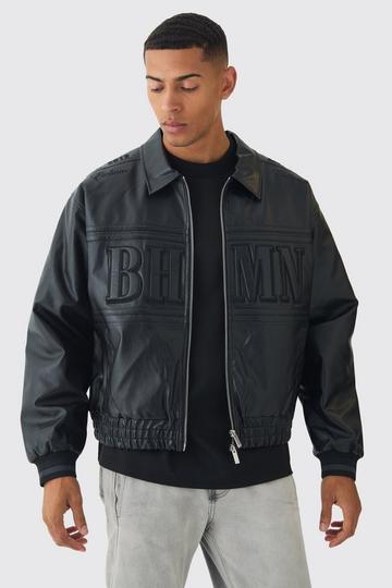 Oversized Boxy Badge PU Bomber Jacket black