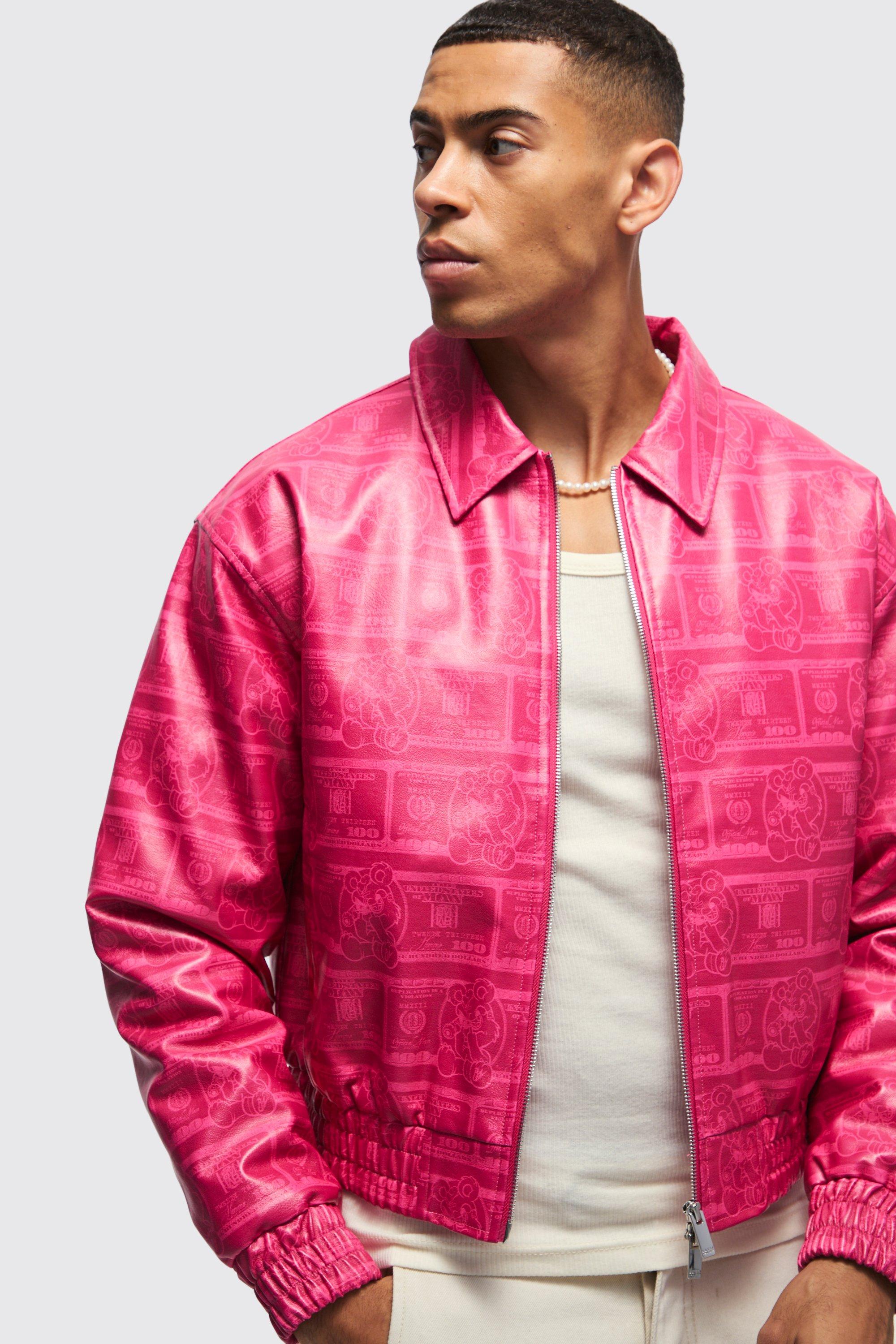 Boxy Dollar Print PU Bomber Jacket In Pink boohoo CA