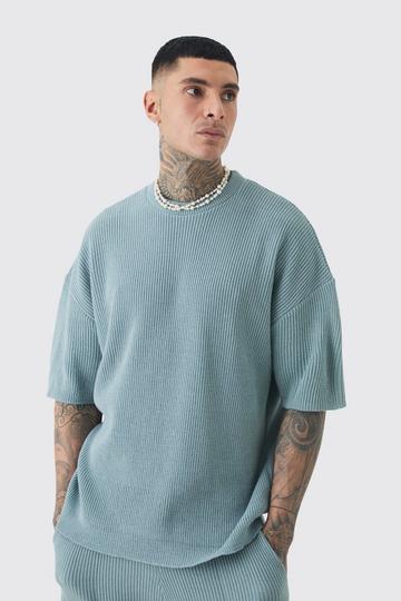 Tall Oversized Ribbed Knit T-shirt grey blue