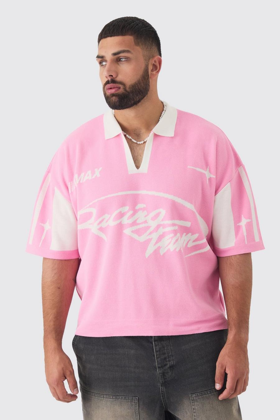 Pink Plus Boxy Moto Knitted Polo image number 1