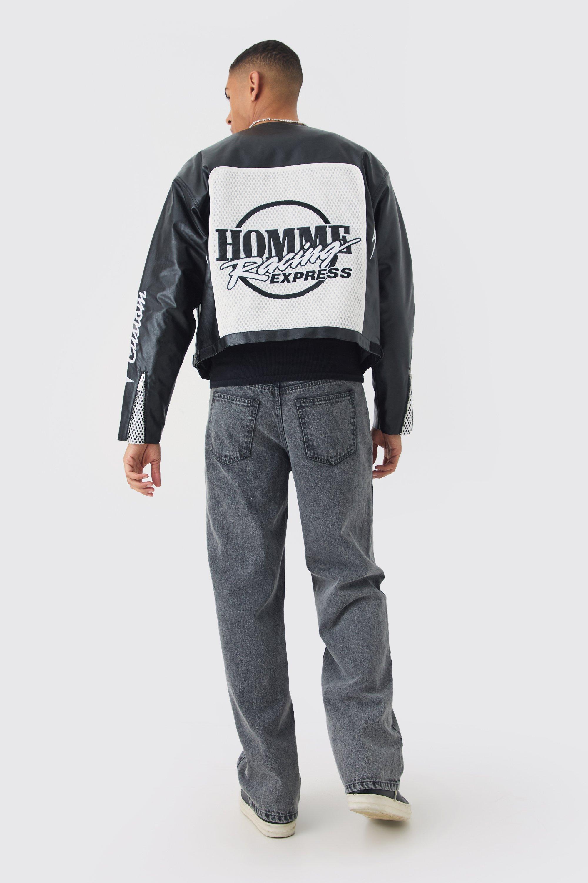 Collarless pu jacket clearance