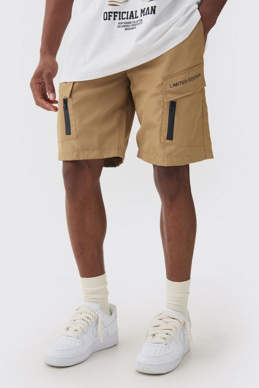 Brown Limited Edition Nylon Elastic Waist Cargo Shorts