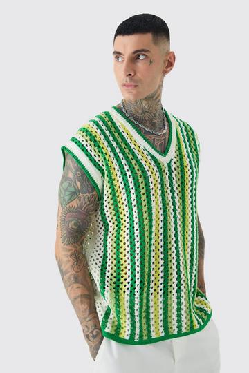 Green Tall Oversized Open Stitch Crochet Knitted Tank