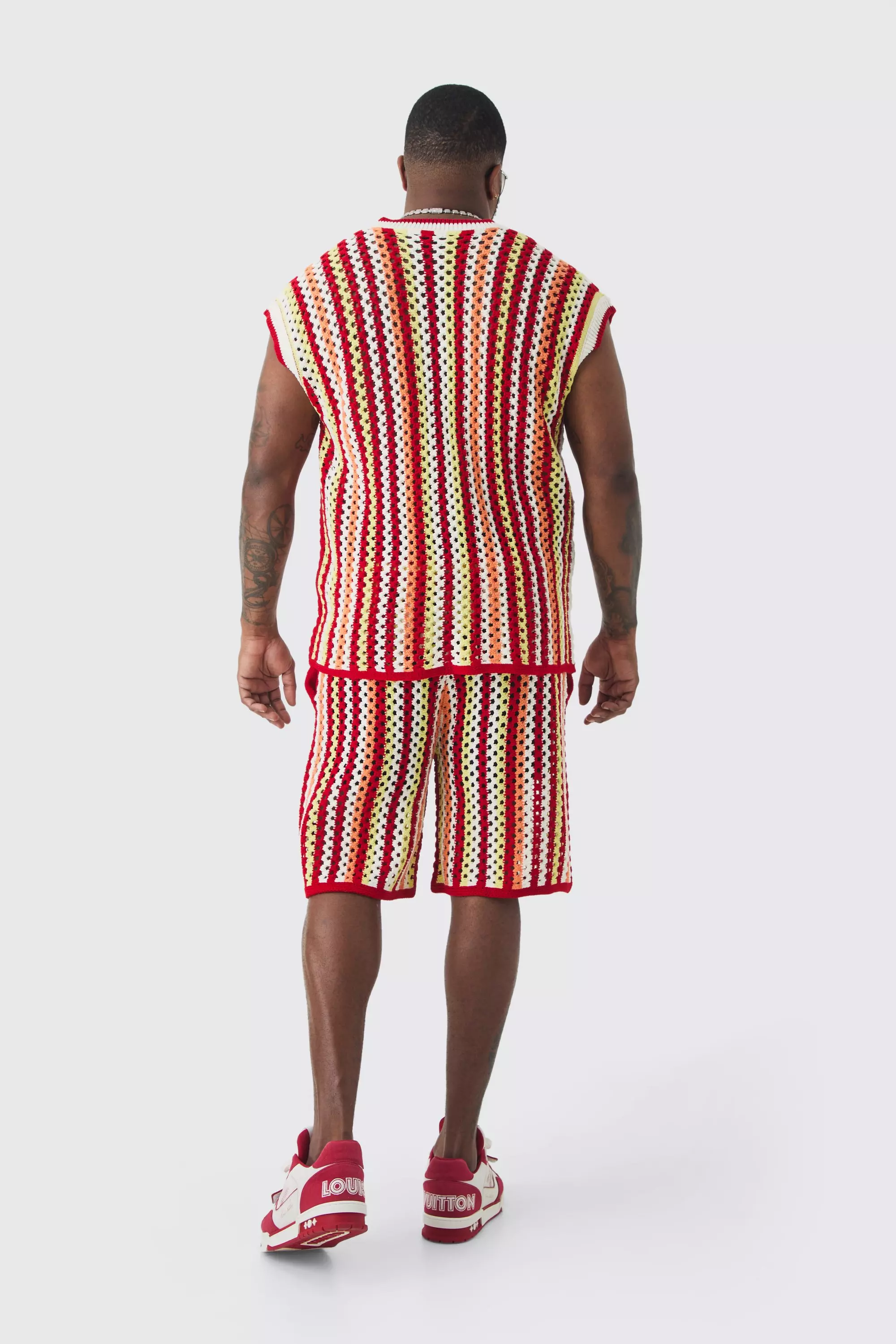 Red Plus Oversized Open Stitch Crochet Knitted Tank alternative image
