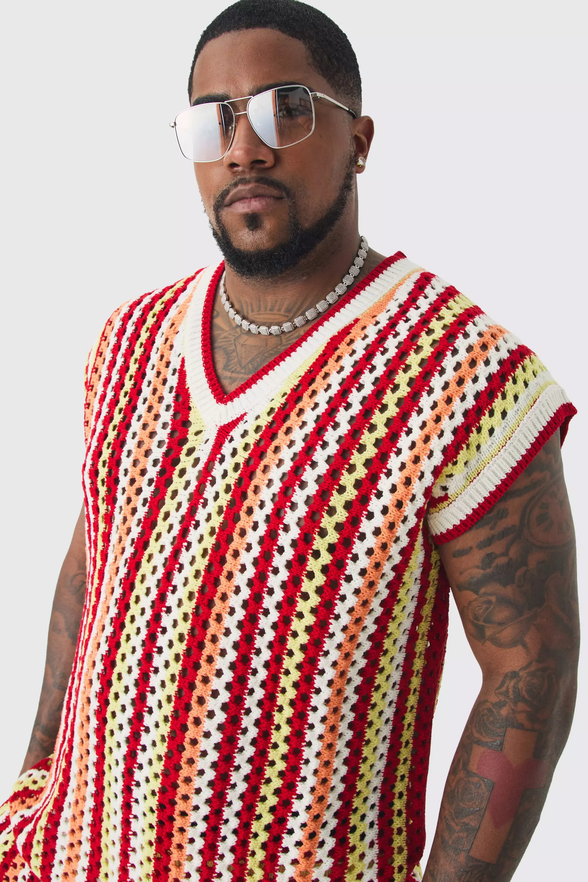 Red Plus Oversized Open Stitch Crochet Knitted Tank alternative image