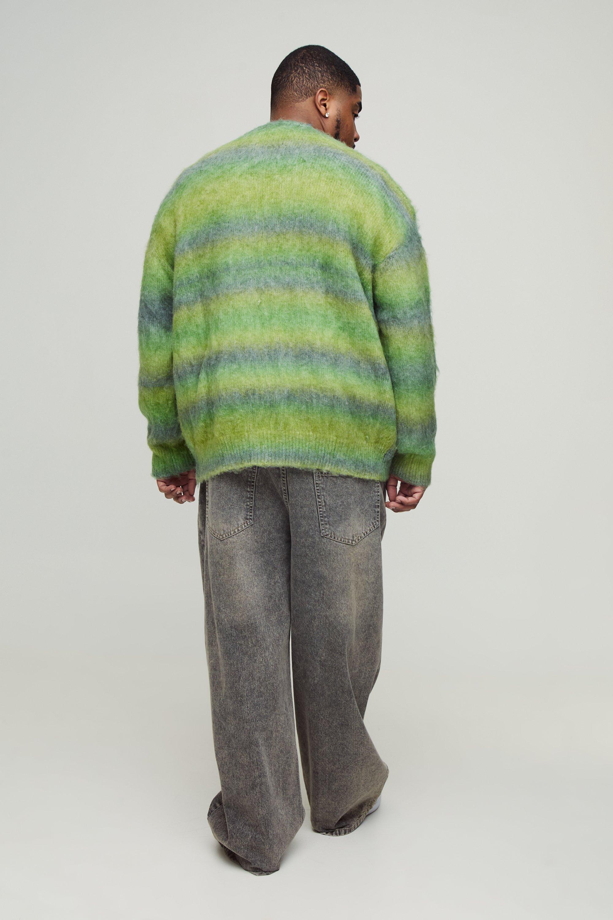 Plus Boxy Fit Knitted Brushed Stripe Cardigan | boohoo USA